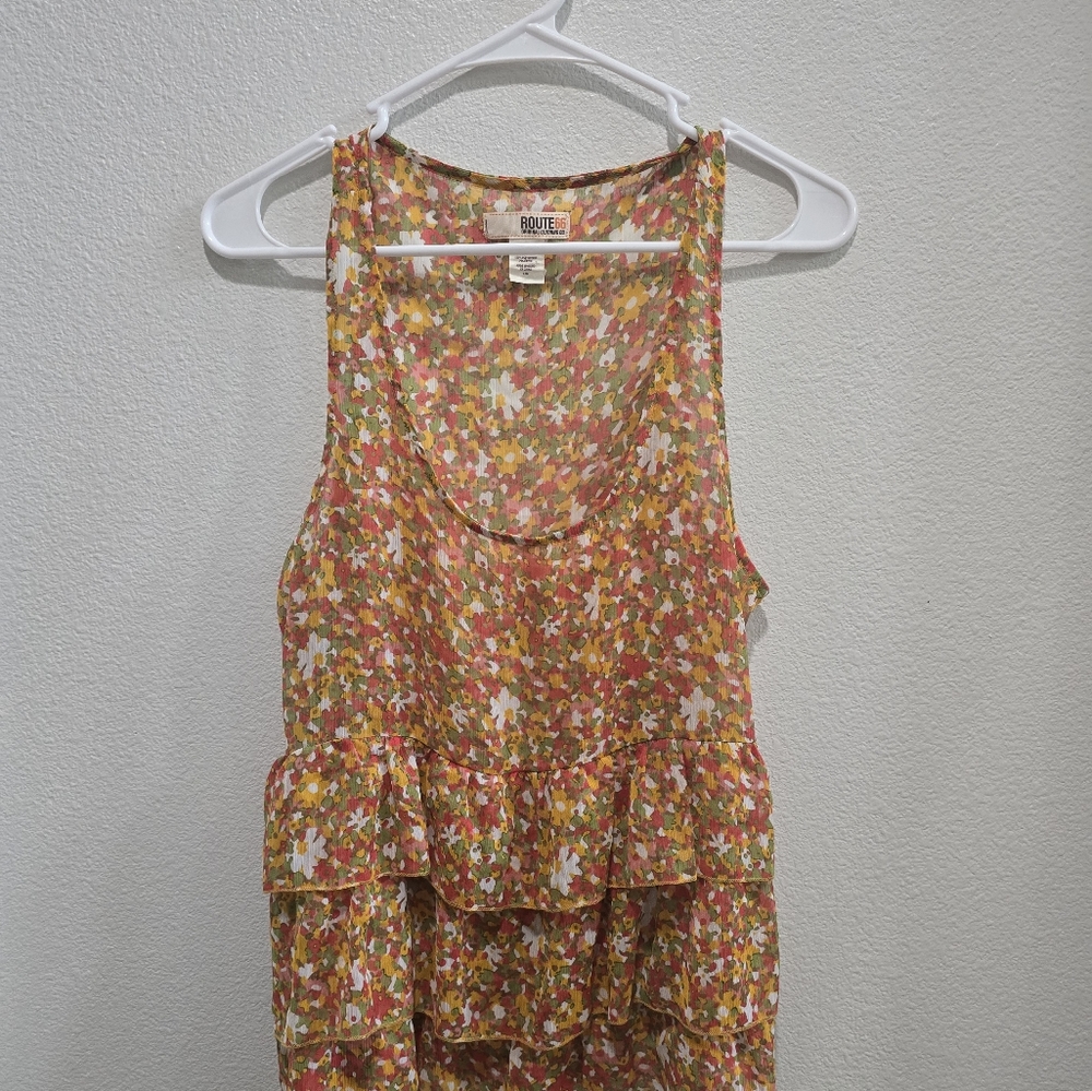Route 66 orange and yellow floral sleeveless sheer  blouse size large